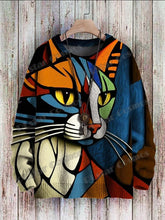 Abstract Art Cat Pattern Knit Pullover: 3D Printed Winter Sweater for Unisex Casual Style